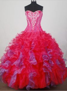 New Hot Pink Organza Sweet Sixteen Dresses with Beading and Appliques