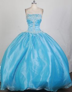 Baby Blue Quinceanera Gown with Beading in Organza on Sale