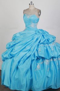 Pretty Baby Blue Taffeta Dresses for Quince with Appliques and Beading