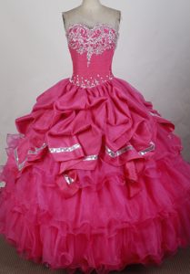 Hot Pink Sweetheart Tulle Quinceanera Gown with Beading and Appliques