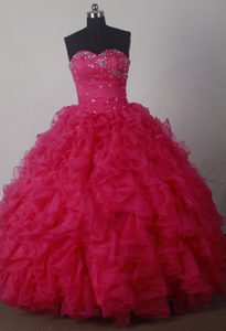 Luxuriously Organza Red Real Sample Dresses for Quince with Beading