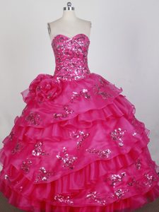 Beautiful Taffeta Sweet Sixteen Dresses with Sequins and Flowers in Red