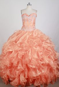 Quinceaneras Dresses with Beading and Embroidery in Orange
