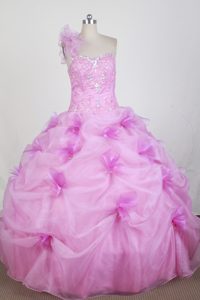 New One Shoulder Hot Pink Quinceanera Gown Dress