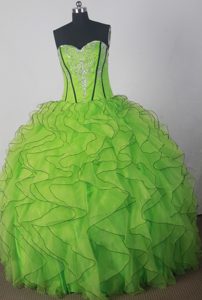 Fashionable Sweetheart Strapless Green Quince Dress in Organza