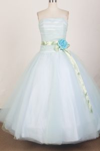 Modest Strapless White Taffeta and Organza Dress for Quince with Sash