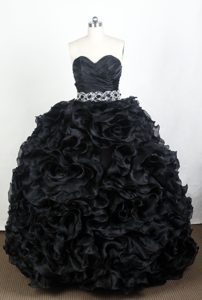 Pretty Black Sweet Sixteen Real Sample Quinceanera Dress in Organza