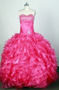 Popular Sweetheart Hot Pink Quinceanera Dress in Organza with Beading