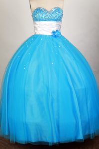 Blue Organza Quinceanera Gowns Dresses with Beading and Sweetheart