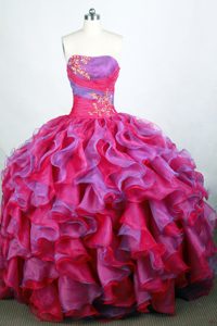 Multi-color Strapless Real Sample Quince Gowns with Beading in Organza