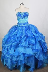 Fashionable Blue Real Sample Quinces Dresses with Beading in Organza