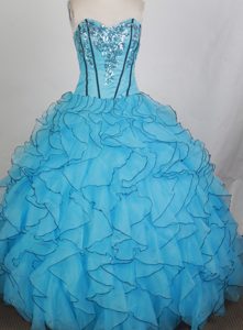 Aqua Blue Organza and Taffeta Quinceanera Dress with Sequins on Sale