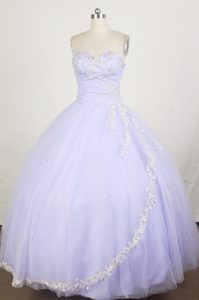 Beautiful Lilac Appliqued and Beaded Real Sample Dress for Quinceanera