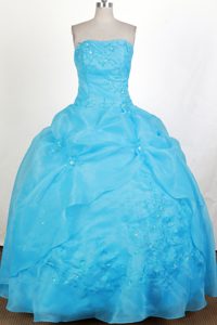 Taffeta and Organza Embroidery and Beaded Quince Dresses in Aqua Blue