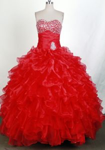 Red Real Sample Quinceanera Gowns in Taffeta and Organza with Beading