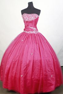Simple Appliqued and beaded Quinceanera Gown in Hot pink on Promotion