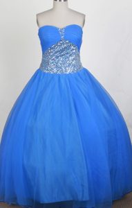 Sweetheart Real Sample Dresses for Quinceanera with Sequins in Aqua Blue