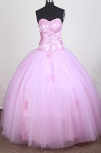 Pink Taffeta and Organza Sweet Sixteen Quinceanera Dress with Appliques