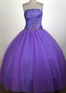 Simple Purple Strapless Sweet 16 Dress with Beading and Appliques