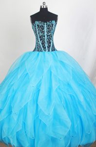 Perfect Taffeta and Organza Quince Dresses in Aqua blue with Sweetheart