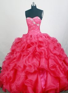 Pretty Hot pink Sweetheart Quinceanera Dress with Appliques and beading