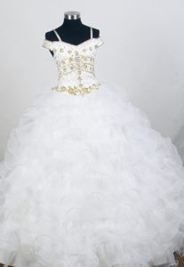 White off-the-shoulder Ruffled Quinceanera Gown Dresses with Straps and Beads