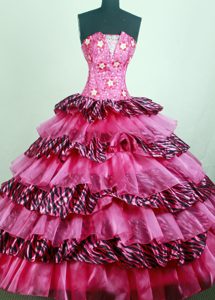 Dressy Beading Hot Pink Real Sample Quinceanera Gown with Zebra and Layers