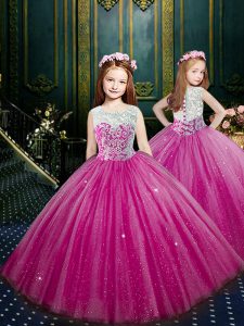 Ball Gowns Little Girls Pageant Gowns Eggplant Purple Scoop Tulle Sleeveless Floor Length Clasp Handle