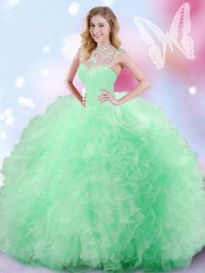 Tulle Sleeveless Floor Length Quinceanera Gown and Beading and Ruffles and Sequins