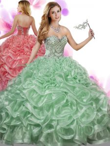 Fitting Floor Length Green Quinceanera Gowns Sweetheart Sleeveless Lace Up