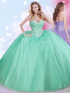 Delicate Ball Gowns Quinceanera Gown Apple Green Sweetheart Tulle Sleeveless Floor Length Lace Up