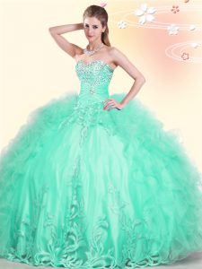 Fine Sweetheart Sleeveless Lace Up Quinceanera Dresses Apple Green Tulle