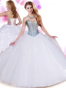 White Organza and Tulle Lace Up Sweet 16 Dress Sleeveless Floor Length Beading and Ruffles