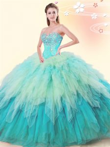 Flirting Tulle Sweetheart Sleeveless Lace Up Beading and Ruffles Sweet 16 Quinceanera Dress in Multi-color