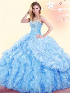 Glamorous Baby Blue Lace Up Sweetheart Beading and Ruffles and Pick Ups 15 Quinceanera Dress Organza Sleeveless