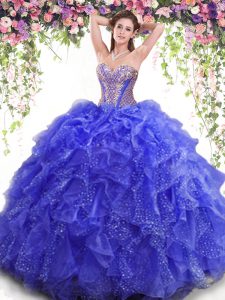 Affordable Blue Quinceanera Dress Military Ball and Sweet 16 and Quinceanera and For with Beading and Ruffles Sweetheart