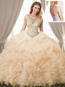 Fantastic Scoop Sleeveless Beading and Ruffles and Pick Ups Lace Up Quince Ball Gowns