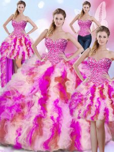Unique Four Piece Floor Length Multi-color Ball Gown Prom Dress Sweetheart Sleeveless Lace Up
