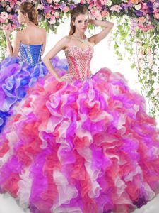 Exquisite Floor Length Multi-color Quinceanera Gowns Organza Sleeveless Beading and Ruffles