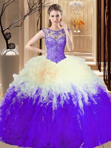 Scoop Floor Length Lace Up Sweet 16 Quinceanera Dress Multi-color for Military Ball and Sweet 16 and Quinceanera with Be