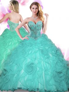 Cheap Sleeveless Lace Up Floor Length Beading Quince Ball Gowns