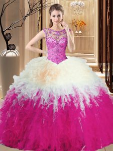Top Selling Scoop Multi-color Ball Gowns Beading Quince Ball Gowns Lace Up Tulle Sleeveless Floor Length