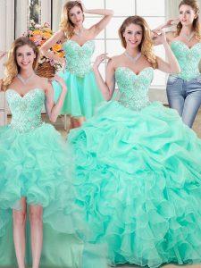 Four Piece Sweetheart Sleeveless Organza Vestidos de Quinceanera Beading and Ruffles and Pick Ups Lace Up