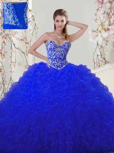 Edgy Royal Blue Lace Up Sweetheart Beading and Appliques Sweet 16 Dresses Tulle Sleeveless