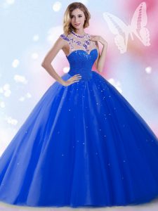 Clearance Tulle Sleeveless Floor Length Quinceanera Dresses and Beading and Sequins
