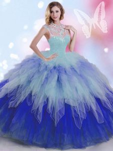 Multi-color Ball Gowns Beading and Ruffles 15th Birthday Dress Zipper Tulle Sleeveless Floor Length