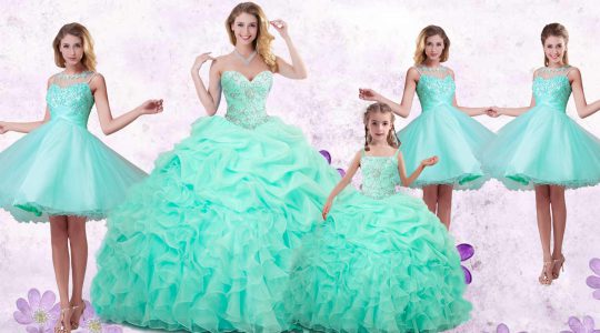 Pick Ups Ball Gowns Quince Ball Gowns Apple Green Sweetheart Organza Sleeveless Floor Length Lace Up