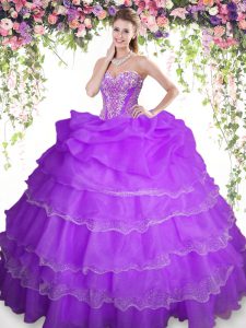 Dynamic Pick Ups Ruffled Floor Length Ball Gowns Sleeveless Purple Ball Gown Prom Dress Lace Up