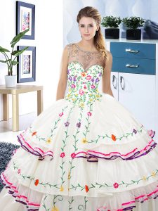 New Arrival Scoop Organza and Taffeta Sleeveless Floor Length Quinceanera Dress and Beading and Embroidery and Ruffled L