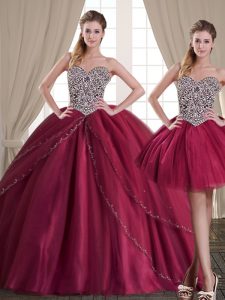 Glittering Three Piece Sleeveless Lace Up Floor Length Beading Quinceanera Gown